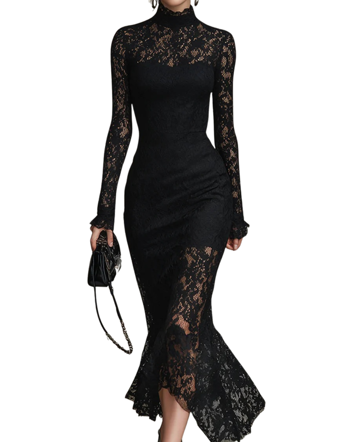 Monika | Schwarzes Spitzen-Maxikleid