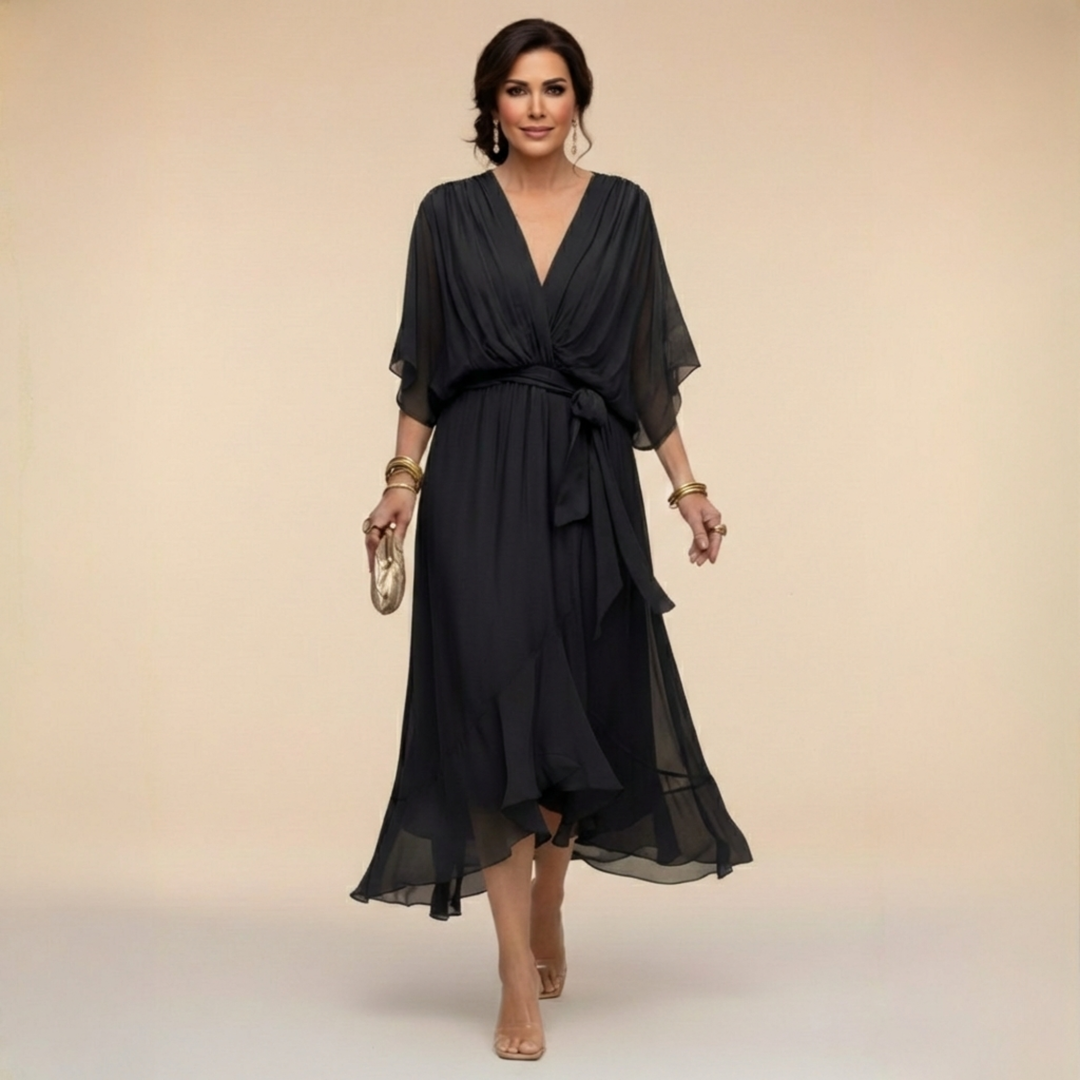 Cindy Chiffon-Kleid mit V-Ausschnitt