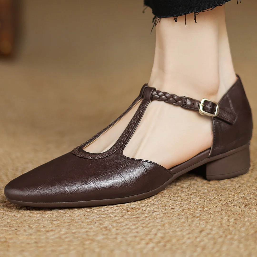 Astrid – Klassischer Lederschuh mit geflochtenem T-Riemen