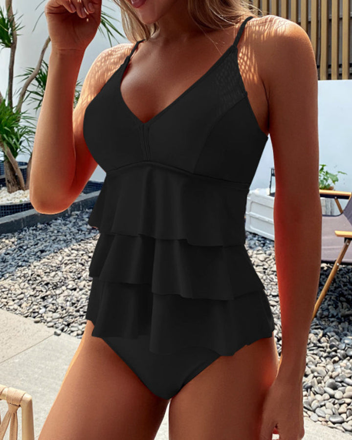 Lia - Eleganter Einfarbiger Badeanzug mit Chic Rüschen