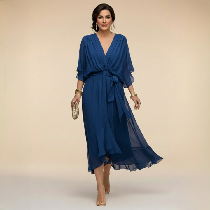Cindy Chiffon-Kleid mit V-Ausschnitt