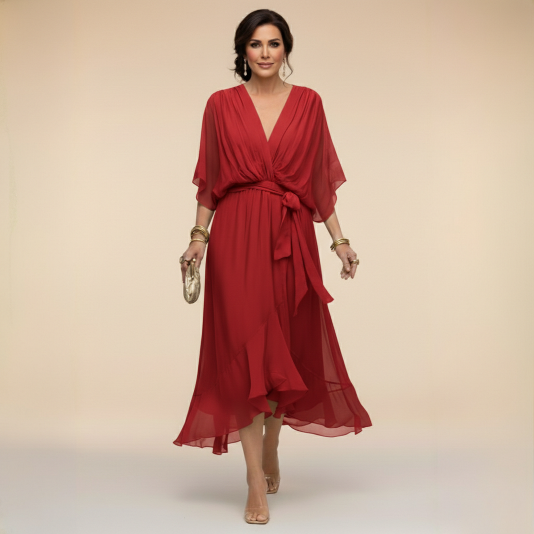 Cindy Chiffon-Kleid mit V-Ausschnitt