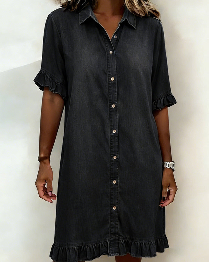 Tessa | Bequemes Denim-Kleid mit Flatterndem Rüschendesign
