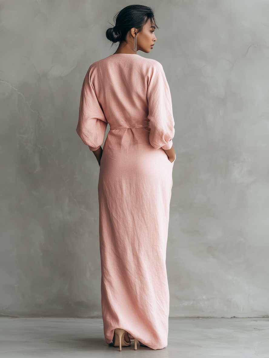 Sandra -  Minimalistisches Maxi-Kleid mit V-Ausschnitt